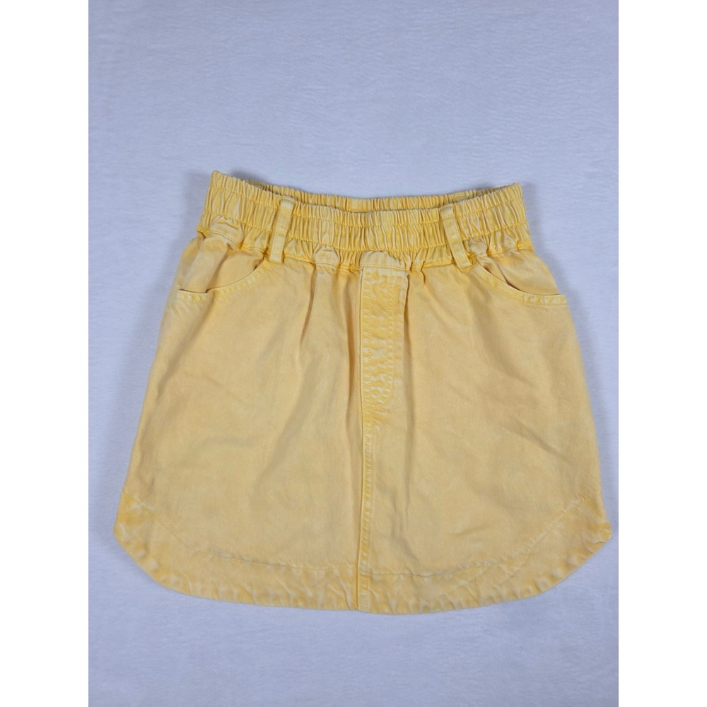 YFB Dixie Mini Skirt XS Butter Yellow Mineral Wash Tencel Denim Pull On